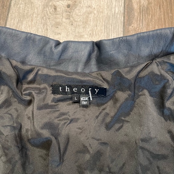 Theory JOLI L Bolero Style Leather Jacket Sz L Women’s Dark Gray Made In Italy - Picture 8 of 10